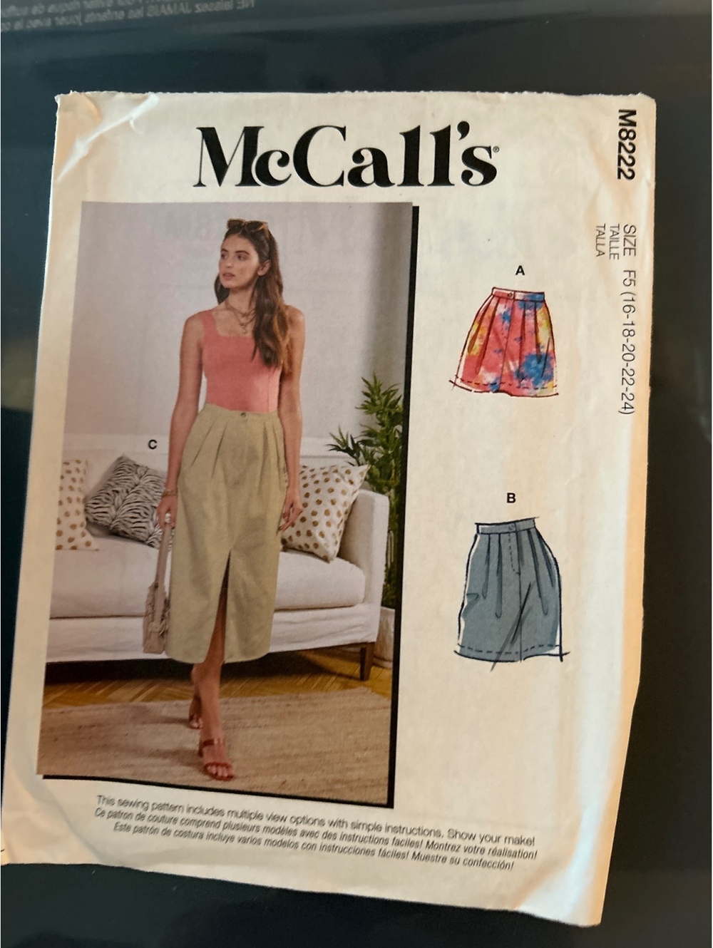 McCall's M8222 Misses Skirts Sewing Pattern - Sizes 16-24
